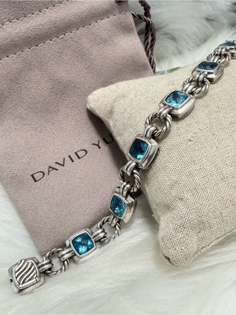 David Yurman .925 Blue Topaz Renaissance Chain Bracelet